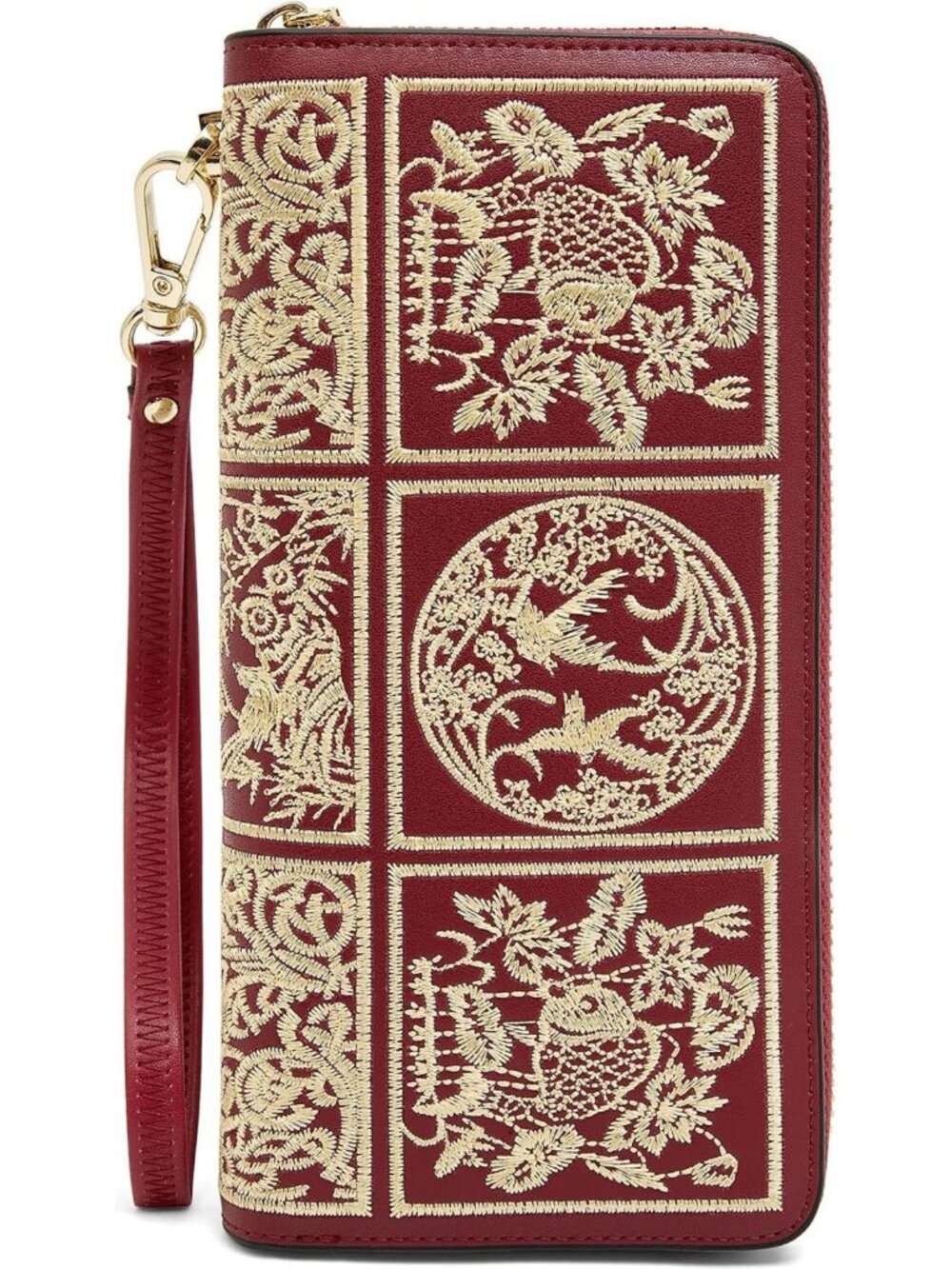 Stylish RFID Blocking Leather Wallet for Women - Zip Wristlet Clutch in Red